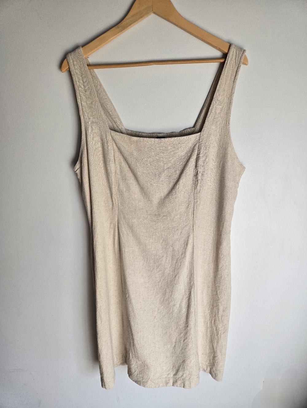 OLD NAVY Beige Linen And Rayon Square-Neck Dress